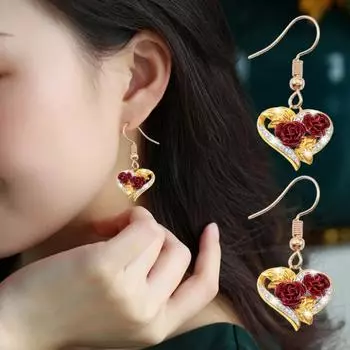 1 комплект женщин серьги-крючки ожерелье сердце роза кулон ювелирные изделия изысканные