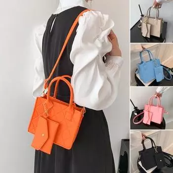 1 комплект, женская фетровая сумка с сумочкой-цепочкой, стеганая сумка большой емкости с портативной ручкой, однотонная сумка-тоут с регулируемым ремешком, комплект сумок на одно плечо розы красного