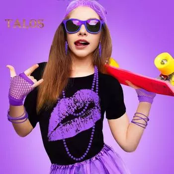 1 комплект, женская одежда, ювелирный костюм, топ, юбка, повязка на голову, ожерелье, серьги, перчатки, поясная сумка, гетры, ретро, 80-е годы, вечеринка, дискотека, косплей, аксессуары для костюмов S флуоресцентный зеленый