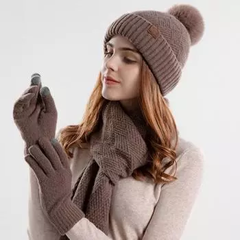 1 комплект Женская шапка шарф перчатки комплект плюшевая подкладка защита ушей вязаная шапка шарф варежки комплект шерстяная шапка шейный платок перчатки комбо серый