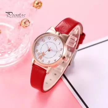 1 комплект, женские часы, браслет со звездой и луной, мультяшный кот, бант, круглый ремешок из искусственной кожи, точные кварцевые наручные часы для девочек и студентов, модные украшения на день рождения A чёрный