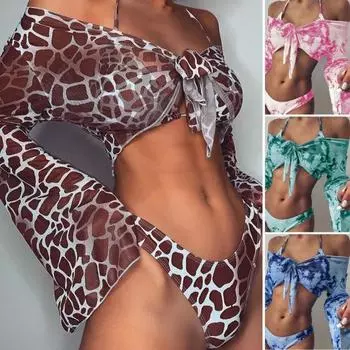 1 комплект, женские купальники, привлекательная одежда, женские три устойчивых предмета из полиэстера, купальные костюмы, пляжная одежда