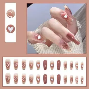 1 комплект, женские накладные ногти с сердечным узором, полное покрытие, потрясающий визуальный эффект, украшение для ногтей, длинные стильные наклейки для маникюра, принадлежности для ногтей розовый