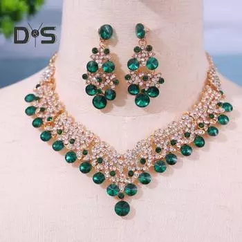 1 комплект, женские серьги-колье, комплект с зелеными стразами, симметричные полые антиаллергенные роскошные висячие серьги для невесты, свадьбы, выпускного вечера синий