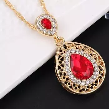 1 комплект, женские серьги-колье, серьги в форме капли воды, ювелирные изделия со стразами, блестящий комплект ювелирных изделий с гальваническим покрытием для свадьбы красный