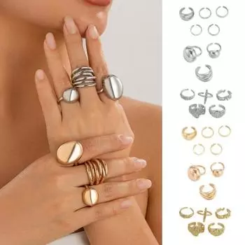 1 комплект женских колец, полированное регулируемое открытое кольцо, однотонное, гладкое, сплав, нестандартный палец 1