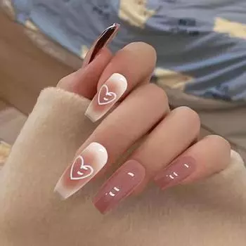 1 комплект женских накладных ногтей с сердечным узором, полное покрытие, потрясающий визуальный эффект, украшение для ногтей