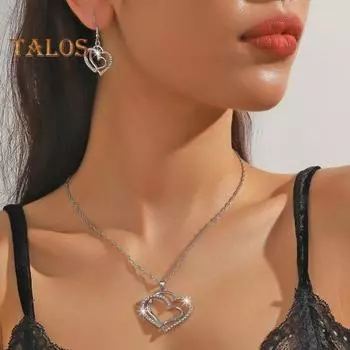 1 комплект женских ожерелий и серег, комплект из ажурных сердец в форме сердца со стразами, серьги-подвески для выпускного вечера, ожерелье на ключицу, свадьба, свидание золотистый