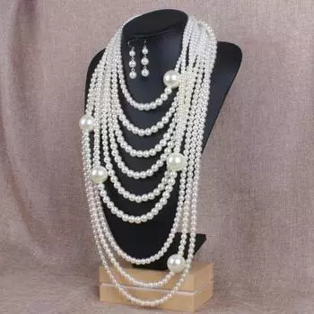 1 комплект женских серег-колье с преувеличенным многослойным искусственным жемчугом, гладкий регулируемый золотистый