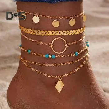 1 комплект, женский браслет на лодыжку, многослойный, в винтажном стиле, с бусинами, регулируемый, ананас, сплав, стразы, женская пляжная цепочка на лодыжку, ювелирные изделия G