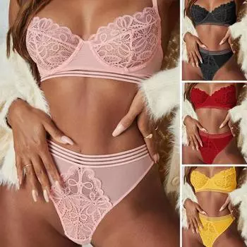 1 комплект, женский комплект с бюстгальтером и трусиками, сексуальное кружевное нижнее белье пуш-ап с накладкой на грудь, без стального кольца, трусы с высокой талией, комплект из двух предметов L жёлтый