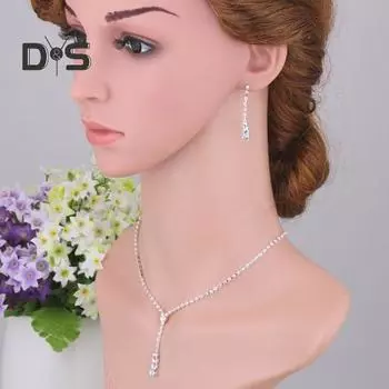 1 комплект, женский комплект ювелирных изделий, ожерелье со стразами, серьги с кисточками, симметричные регулируемые серьги для выпускного, свадьбы, вечеринки, висячие серьги, украшения на шею белый