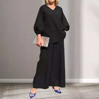 1 комплект, женский костюм, топ с v-образным вырезом и широкие брюки, свободный комплект из дышащей ткани из двух предметов на весну и осень M оранжевый