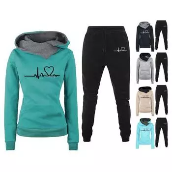 1 комплект, женский спортивный костюм, однотонный удобный комплект из двух предметов, стильная толстовка с капюшоном и брюки 2XL чёрный