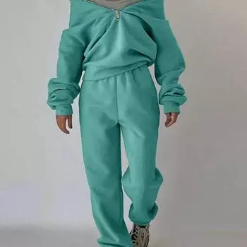 1 комплект, женский спортивный костюм, однотонный, удобный женский комплект из двух предметов для осени и зимы, спортивная повседневная одежда 2XL синий