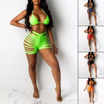 1 комплект, женское бикини, дышащее, разделенное, на шнуровке, с лямкой, для купания S темно-оранжевого