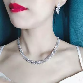 1 комплект, женское ожерелье, элегантный подарок, блестящие высококачественные серьги со стразами, комплект свадебных украшений серебряный