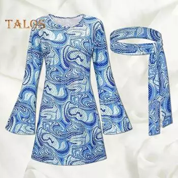 1 комплект, женское платье, комплект с повязкой на голову, ретро с пайетками и рукавами-колокольчиками, свободный крой, с принтом, Хэллоуин, косплей, хиппи, дискотека, танцевальная вечеринка, бронзовое вечернее платье S розовый