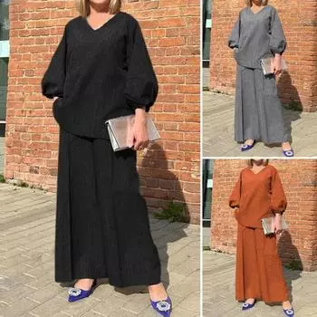 1 комплект женского костюма: топ с v-образным вырезом и широкие брюки из дышащей ткани, свободный комплект из двух предметов L чёрный