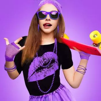 1 комплект женской одежды, ювелирный костюм, верхняя юбка, повязка на голову, ожерелье, серьги, перчатки, поясная сумка S флуоресцентный зеленый