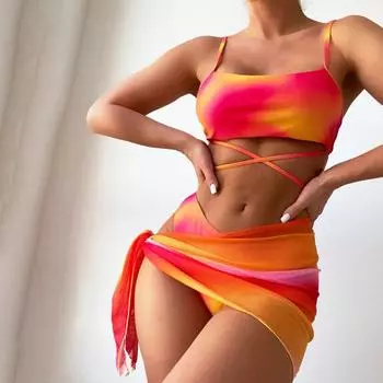1 комплект женской пляжной одежды, мягкий бюстгальтер, сексуальный купальник с открытой спиной и бретельками, купальный костюм из трех частей, бикини