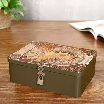 1 комплект жестяной коробки с замком, удобный настольный ящик для хранения, винтажный стиль, чехол для хранения ювелирных изделий для дома M
