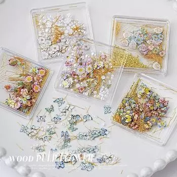 1 коробка 3D сушеные красочные цветы украшения для ногтей сухие цветочные наклейки для маникюра своими руками подвески для дизайна ногтей аксессуары