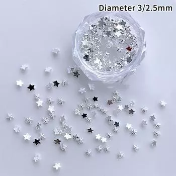 1 Коробка 3D Золото Серебро Нейл-арт Пятиконечная звезда Ювелирные изделия Металлические заклепки Шармы для ногтей Сплав Плоская задняя часть Звезды Украшение для ногтей Инструмент для маникюра серебряный