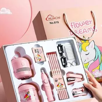 1 коробка, электрическая точилка для карандашей, набор электронных канцелярских принадлежностей, ластики, набор механических чистящих средств для детей, школьные принадлежности для художественного творчества синий