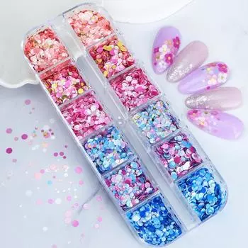 1 коробка, блестящие блестящие декоративные светоотражающие стильные 12 сеток в горошек, круглые украшения для ногтей, поставка из магазина