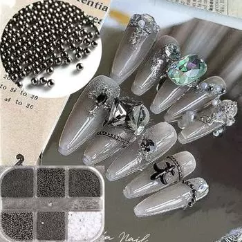 1 коробка бусин для ногтей, декор разных размеров, легко вставляемые, однотонные, с 3D-эффектом, гладкие украшения для нейл-арта своими руками с коробкой для хранения, аксессуары для нейл-арта белый