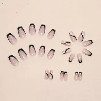 1 коробка, черные блестящие накладные ногти, модные, 12 разных размеров, безопасные в использовании, накладные ногти, ногтевая пластина чёрный