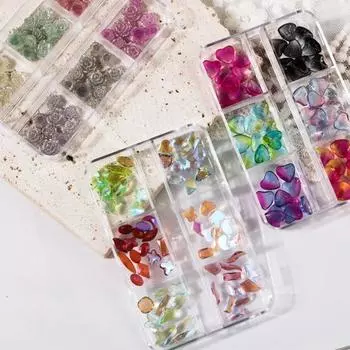 1 коробка декоров для дизайна ногтей, блестящий трехмерный блеск, сделай сам, камелия, искусственный бриллиант, пятилепестковое цветочное сердце D