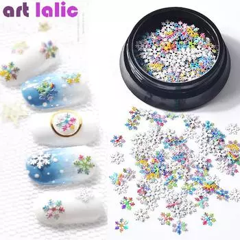 1 коробка для дизайна ногтей, рождественские снежинки, блестящие смешанные 3D разноцветные блестки, маникюрные украшения