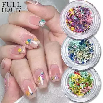 1 коробка для ногтей, сушеные цветы, маленькие ромашки, натуральные цветочные наклейки, смешанные сухие цветы, сделай сам, наклейки для дизайна ногтей, УФ-гель-лак для маникюра