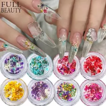 1 коробка для ногтей, сушеные цветы, маленькие ромашки, натуральные цветочные наклейки, смешанные сухие цветы, сделай сам, наклейки для дизайна ногтей, УФ-гель-лак для маникюра