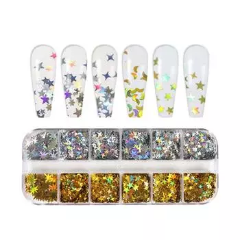 1 коробка Хороший блестящий визуальный эффект ПЭТ украшения для ногтей роскошные звезды луна маникюр блестки блестящие подвески для салона