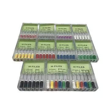 1 коробка/лот, стоматологические инструменты, эндодонтические инструменты для корневых каналов, H-файл 21 мм, эндодонтические инструменты из нержавеющей стали, стоматологическая одонтология H File 21mm 06
