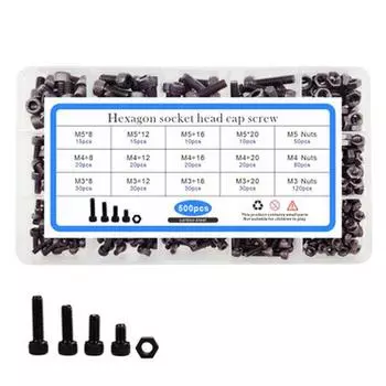 1 коробка M3 M4 M5 шестигранный винт с плоской потайной головкой, комплект болтов с цилиндрической головкой и шестигранным углублением под ключ из углеродистой стали, набор комбинированных винтов с шестигранным углублением под ключ 1 Box