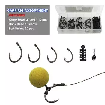 1 коробка, набор для ловли карпа, винтовой крючок с наживкой, кривошипный крючок из высокоуглеродистой стали с микро-бородкой 2/4/6/8, коробка для снастей для карпа, аксессуары