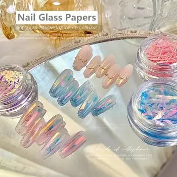 1 коробка, прозрачные стеклянные полоски для ногтей Auroral, градиентные наклейки для ногтей, красочные лазерные наклейки для дизайна ногтей, нерегулярные украшения для дизайна ногтей