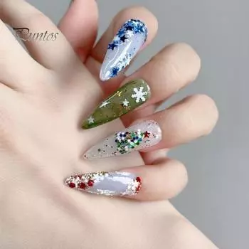 1 коробка рождественских блесток для ногтей, рождественские снежинки, пентаграммы, узор неправильной формы, праздничные аксессуары для маникюра 12Grid