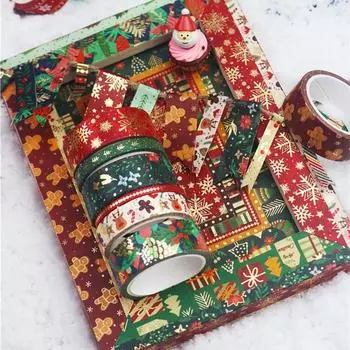 1 коробка рождественской ленты васи с четким узором и принтом, богатые элементы, не выцветающая режущаяся лента васи уникальной формы