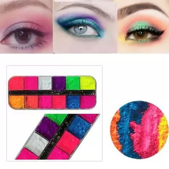 1 коробка теней для век, универсальные, не слеживающиеся, с высокой цветопередачей, для дизайна ногтей, 12-цветная флуоресцентная пудра для девочек 12 color