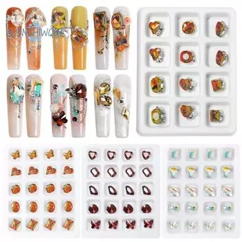 1 коробка украшения со стразами для дизайна ногтей-3D сердце/квадратный шарм из искусственного кристалла, украшения для ногтей своими руками, чехол для телефона, декоративные аксессуары, принадлежности для маникюра D