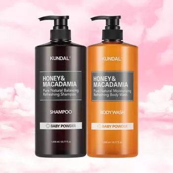 1 шампунь Kundal Nature 1058 мл + 1 гель для душа Pure Body Wash 1058 мл, корейская косметика с приятным ароматом