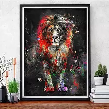 1 кусок 11,8x15,7 дюймов 5D DIY Алмазная картина, Лев, Набор для вышивания, Вся вода Алмазная картина, Подарок для украшения дома ручной работы Round drill 30x40cm