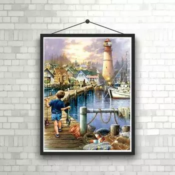 1 кусок 11,8x15,7 дюймов 5D DIY Алмазная картина, Портовые мальчики, Набор для вышивания, Вся алмазная живопись, Подарок для украшения дома ручной работы Round drill 30x40cm
