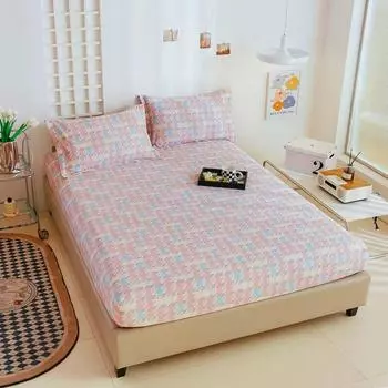 1 кусок простыни на резинке из 100% хлопка с принтом и эластичной резинкой по четырем углам, двойной матрас King (Без наволочки) 2pc Pillowcase48x74