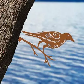 1 кусок. Садовое искусство из металла в виде птицы - Ворон Одина Мунинн. Это изделия из металла для украшения сада и двора. чёрный